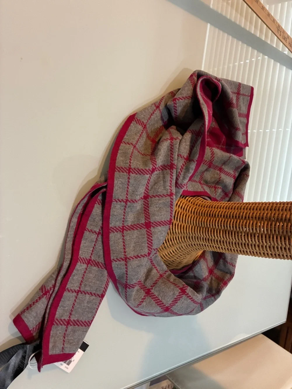 Coach Red and Gray Windowpane Wool Scarf - Picture 12 of 12